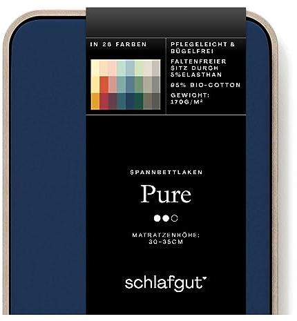 Schlafgut Pure Spannbettlaken 140x200cm bis 160x220cm - 95% Biobaumwolle, 5% Elasthan, Oeko-TEX Zertifiziert, Blue Deep, Matratzenhöhe bis 35cm