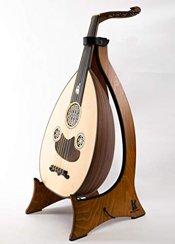 Ethnic Musical Support pliable en bois de noyer foncé avec sangle de sécurité et bords rembourrés