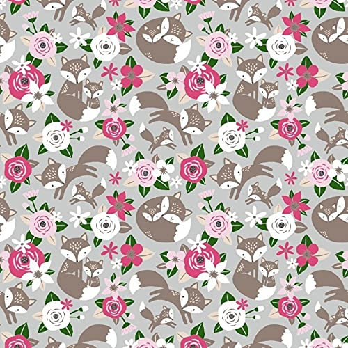 11,99€/m 100x160cm Fuchs 100% Baumwolle Baumwollstoff Kinder Meterware Handwerken Nähen Stoff (Fuchs Blume Rose Grau, 100x160cm (11,99€/m))