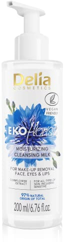 Delia Cosmetics - EKOflorist - Abschminkmilch - Vegane Naturkosmetik mit Hanföl und Kornblumenextrakt - für alle Hauttypen - entfernt Unreinheiten, lindert Reizungen, spendet Feuchtigkeit - 200ml