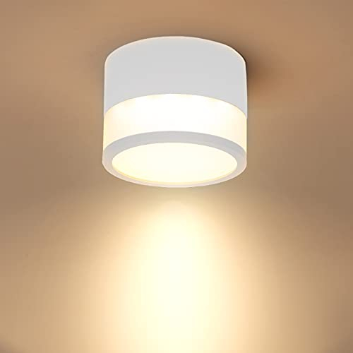Temgin Deckenleuchte Aufputz Weiß LED 12W Deckenspots Aluminium 230V Ø100mm Aufbauleuchte Deckenlampe Spots Wohnzimmer Esszimmer Korridor 3000K Warmweiß