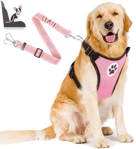 Lukovee Hunde-Sicherheitsgurt für Auto, verstellbares Hundegeschirr für große, mittelgroße und kleine Hunde, weich gepolsterter und atmungsaktiver Netz-Hunde-Sicherheitsgurt mit Autogurt und Karabiner
