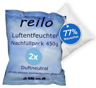 reilo Entfeuchterboxen 2x 450 g Luftentfeuchter Granulat I Nachfüllpack | Calciumchlorid-Granulat im Vliesbeutel gegen Feuchtigkeit, Schimmel & Gerüche – für Wohnraum, Schlafzimmer, Keller
