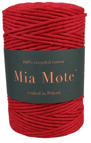 Mia Mote Eco Line - Cordel de Macramé de algodón, diámetro 5 mm, Longitud 100 m, 100% algodón, Reciclado, Oeko-Tex y Tejido DIY Adornos para un Regalo número de Hilos 20, Color Rojo