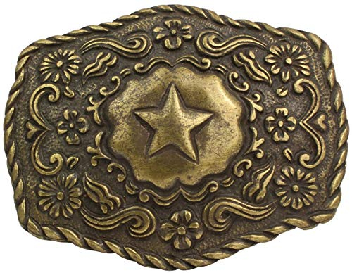 BELTINGER Gürtelschnalle Stern mit Blumen 4,0 cm | Buckle Wechselschließe Gürtelschließe Reitaccessoires 40mm Massiv | für Reit-Outfit | Altmessing