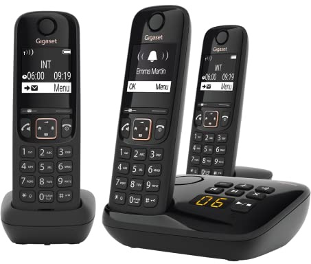 Gigaset A694A Trio - Three Cordless Phones - Answering Machine - Caller ID - High Contrast Display - Bright HSP Voice Quality - Long Standby Time 180 Hours