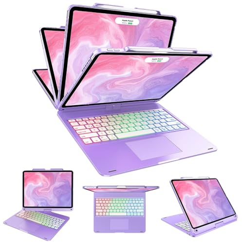 Touch iPad Pro 12.9 Case with Keyboard, Keyboard Case for iPad Pro 12.9 inch 6th 2022 & 5th 2021 & 4th 2020 & 3rd 2018 Generation with Trackpad, Magic Swivel Backlight with Apple Pencil Holder, Purple