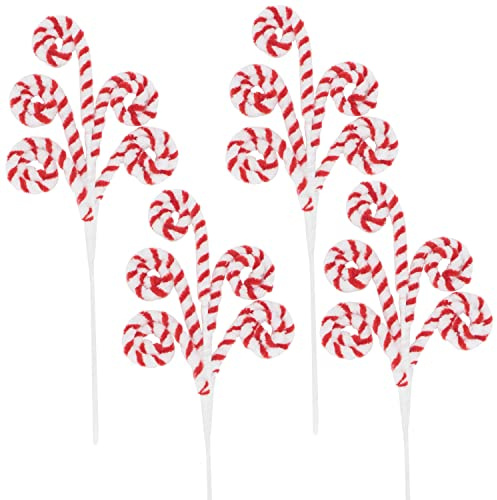 4 Pcs Christmas Candy Cane Ornaments Picks, Xmas Candy Cane Decorations Pendant Tree Decorations for Holiday Party Home Candy Decoration (Red & White)