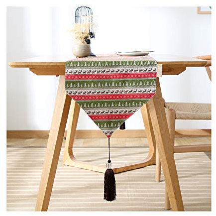 EHOMERY Tischdekoration Landhausstil, Grün Anleitung Tischläufer Weihnachtsbäume Hirsch Tischläufer Cotton 33x200CM