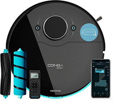 Cecotec Robot Aspirapolvere e Friegasini Conga 8090 Ultra T.Tecnologia laser, Scrub, Aspirare e Barre alla Volta, 12.000 Pa, Spazzola Jalisco e Speciale Animali Domestici, RoomPlan 3.0, App e Comando