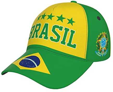 DABOYOZHZH Brasilien Flagge brasilianische 5 Sterne Brasilien Baseball Kappe Volldruck Erwachsene Herren Hut Patriotismus Fans Fußballkappen Schwarz, Black, Einheitsgre
