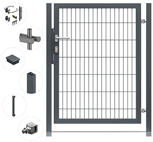 Gartentor Premium für Doppelstabmattenzaun Anthrazit inkl. Schloss Schlüssel Torpfosten Füllung 8/6/8 Höhe: Höhe 1400 mm Torbreite: Breite 1200 mm