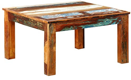 WIFESE Couchtisch Wohnzimmertisch Beistelltisch Couchtisch Holz Sofatisch Wohnzimmertisch Handgefertigt Quadratisch Altholz 80x80x45 cm Antik-Stil