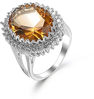 Wycian Verlobungsring Zirkonia Stein, Ring 54 Oval Sekt Versilbert Memoire Ringe zum Jahrestag für Liebhaber