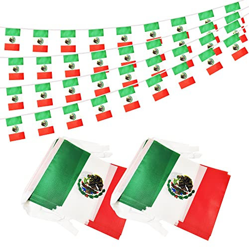 Cuerda de bandera mexicana de 100 pies, mini bandera de México, para decoración de fiestas, tiendas y bares, decoraciones al aire libre, 76 banderas