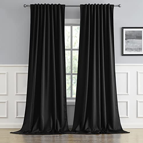DUALIFE Verdunkelungsvorhänge, 132 cm breit x 308 cm lang, 2 Paneele, solide, wärmeisoliert, energieeffizient, Schlafzimmer, Vorhänge für Flur/Esszimmer, Schwarz