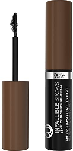 L'Oreal Paris Infallible Volumizing 24H Wear Brow Mascara, Long Lasting Eyebrow Makeup for 2X Fuller Eyebrows, 5.0 Brunette, 0.13 Fl Oz