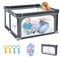 COSTWAY 124 x 124cm Baby Laufstall klappbar, tragbarer Laufgitter mit 50 Bälle, 4 Griffe, Verriegelungsfunktion, Krabbelgitter mit Netzwänden & Tür, Laufgitterzelt für Säuglinge & Kinder (Dunkelgrau)