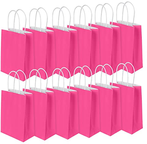 Darbermu Paper Party Bags, 12 PCS Gift and Sweet Bags with Handles, Rose Red Kraft Party Paper Bags for Kids Party, Birthday, Wedding, Christmas, Baby Shower, Celebration (150x80x210mm)