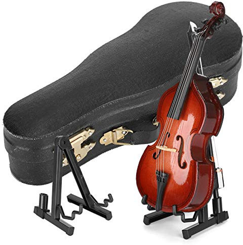 Miniatur-Gitarre, Musikinstrument, Holz-Bassgitarre, Dekorationen, Modell, Mini-Nachbildung Einer Gitarre, Puppenhaus-Dekoration Mit Koffer Und Bogen