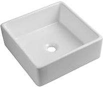 iBathUK Presto - Lavabo cuadrado para encimera, lavabo compacto para baño, lavabo de cerámica, 380 x 380 x 135 mm, color blanco