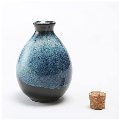 Hip Flask 250ml Sake Distribution Wine Pot Liquor Warmer Household Ceramic Bottle Barware Flagon Small Stoup Pot with Cork Hip Flasks for Women (Size : Blue)