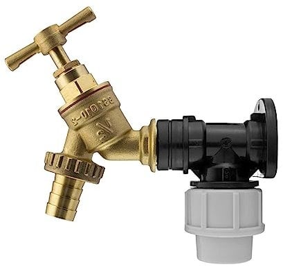 MDPE Compression Wall Flange Plate + Hozelock Compatible Quick Connect Tap 20mm (Brass Bib Tap - Barbed)