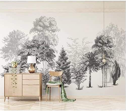 3D 8D Tapete Fototapete Moderne Minimalistische Schwarz Weiß Skizze Stil Abstraktes Holz Tv Interieur Zuhause TV Wandbild Tapete Wanddekoration fototapete 3d Vlies wandbild Schlafzimmer-200cm×140cm