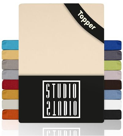 STUDIO Basic Topper Spannbettlaken 90x200cm – Jersey-Spannbetttuch aus 100 % gekämmter Baumwolle – Creme – bügelfrei, elastisch & Oeko-TEX Zertifiziert – für Topper 4–14 cm