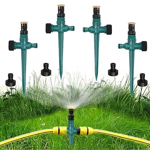Aspersores de Riego Césped, 4 Piezas Automáticos Ajustables, Rociador Para Manguera de Jardín, Yardas, Plantas, Flores (Green)
