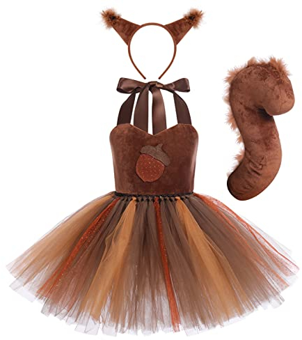 Kinder Eichh?rnchenkost?m T?ll T?t? Kleid Schwanz Stirnband Set M?dchen Halloween Tier Kost?m Tierkost?m Weihnachten Party Cosplay B?hnenauftritt Karneval Fasching Verkleidung Eichh?rnchen 7-8 Jahre