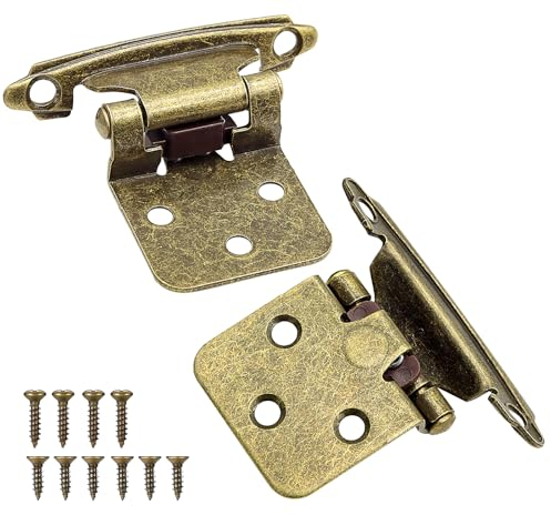 Schrankscharniere aus antikem Messing (10 Paar, 20 Stück), 1,27 cm (1/2 Zoll) Overlay (variabel), selbstschließende Küchenschranktürscharniere, Unterputzmontage mit verbesserten Schrauben