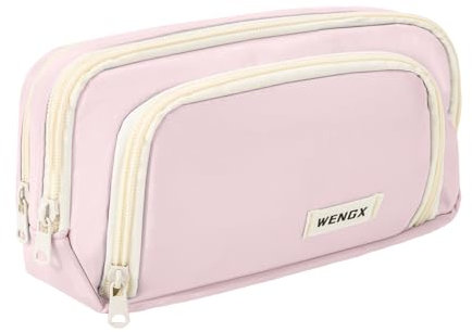 Large Capacity Pencil Case,Zip Smooth Pencil Pouch for Girls Boys with 4 Compartments Pen Bag Stationery Organizer Office Makeup Bag for Women Men(Pink)