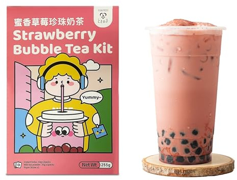 Tokimeki Strawberry Bubble Tea Kit 255g | Süßer Erdbeer-Genuss | Einfach Zuhause Zubereiten | Für Heißen oder Kalten Genuss