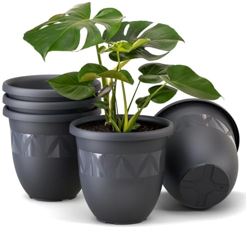 Plastard Übertopf 5er Set Durchmesser 40 cm Anthrazit Blumentopf für Innen und Außen aus Kunststoff Pflanztopf für Balkon Terrasse Pflanzkübel Kräutertopf