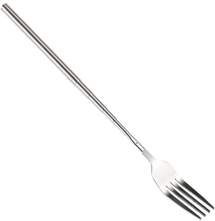 1 Pieza Tenedor de Mango Largo Retráctil de, Cubiertos de Tenedor Retráctil de Acero Inoxidable, Tenedor de Barbacoa Retráctil, Tenedor de Fruta Retráctil, para Asar - Plateado