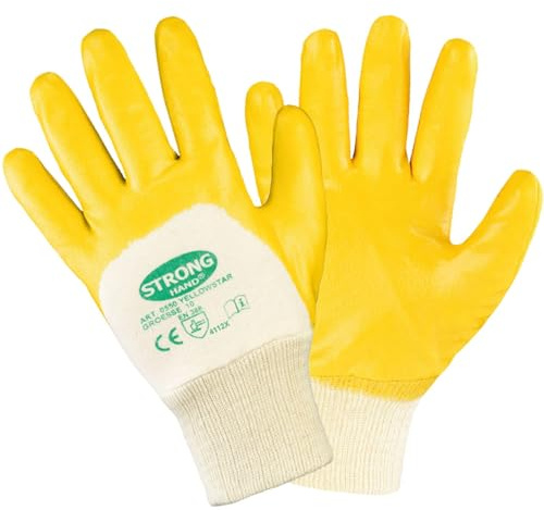 FLG Nitrilhandschuhe 12 Paar Gelb mit Strickbund Baumwollhandschuhe mit Nitrilbeschichtung Arbeitshandschuhe (6)