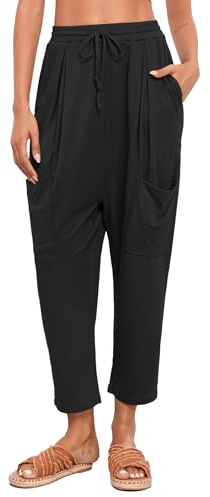 Famulily Damen Sommerhosen Harem Yoga Hose mit hoher Taille und tiefem Schritt Lounge Lose Hose mit Taschen Schwarz S