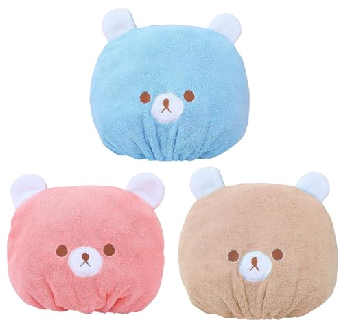 VIDSTW 3 Pièces Serviette à Cheveux Enfant en Microfibre, Serviette Cheveux Sechage Rapide, Serviette Cheveux Super Absorbantes en Microfibre Wrap Turban pour Enfant et Filles, Rose Bleu Marron