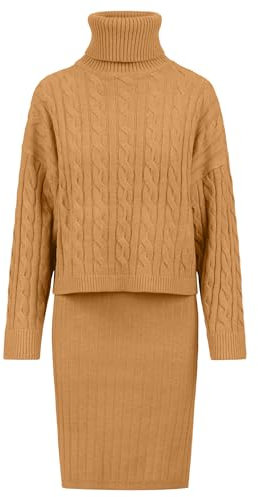 APART Strick-Set aus einem ärmllosen Kleid und einem Pullover, Cognac, 44