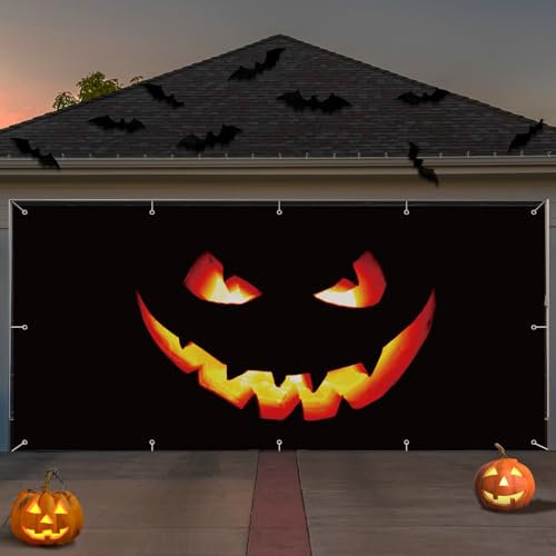 Tingjoo Grande toile de fond à suspendre pour porte de garage d'Halloween, décoration murale pour extérieur, intérieur, vacances, fête d'Halloween, mur, fenêtre, cour, 1,8 x 4 m