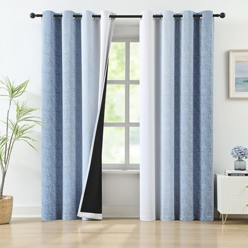 Blauer Ombré-Verdunkelungsvorhang, 244 cm lang, für Schlafzimmer, energieeffizient, wärmeisoliert, Fenstervorhänge für Wohnzimmer, Farbverlauf, vollständige Verdunkelung, Ösen, 132 cm B x 244 cm L, 2