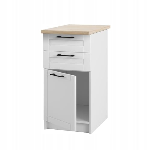 Unterschrank mit Arbeitsplatte und Schubladen 40 cm - hohe Qualität - zum Selbstaufbau - ideal für den Einbau von Backöfen (weiß matt Rahmen)