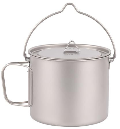 Kavolet 1100ml Titan Topf Camping Topf Titan Tasse Becher Camping Ti Pot Rucksack-Topf mit Deckel und klappbaren Griffen Camping Geschirr Set für Outdoor-Camping-Wandern