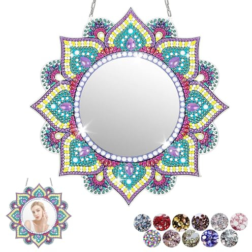 Diamond Painting Spiegel Bastelset Kinder, Mandala Basteln Set Geschenke, Kosmetikspiegel Mädchen Geburtstagsgeschenk Spielzeug, Basteln Diamantmalerei Spiegel Bastelset Kinder ab 6 7 8 10 Jahren