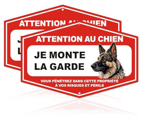 Acuxiaza 2 Pièces Panneau Attention Au Chien Je Monte La Garde 30x20cm Aluminium Panneau d'avertissement Panneaux de Signalisation pour Chien, Protection UV, Résistant aux Intempéries pour Extérieur