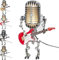 Endyniner Vintage Microphone Guitar Robot Lamp, Holding Guitare Night Light, Metal Rockbot Desk Lamp (Red)