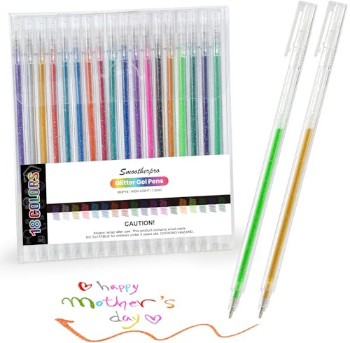 SMOOTHERPRO Glitzer Gelschreiber Set | 18 Stück | für Fotoalbum Schwarze Seiten,Bastelsachen(MGP18) | 1,0 mm Spitze | 18 Farben