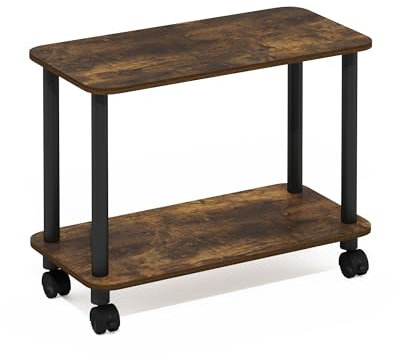 Furinno Turn-N-Tube Table d'appoint rectangulaire Moderne avec roulettes, Pin Ambré/Noir