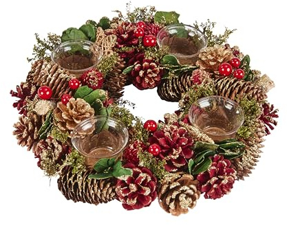 Smart Garden Three Kings Ring Quartett Kerzenhalter – Tannenzapfen und Beeren – 33 cm – Weihnachtskerzenhalter – Weihnachtstischdekoration, festliche Weihnachtsdekoration